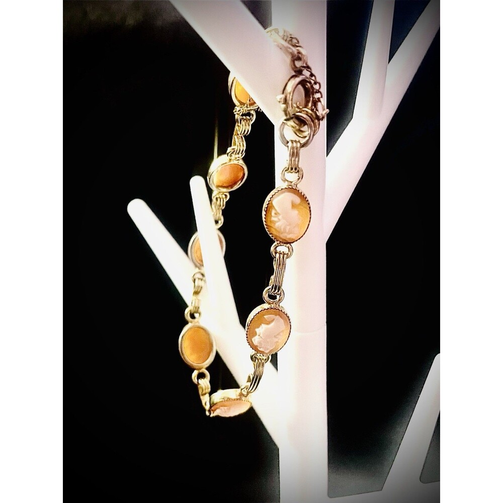 Antique Vintage Victorian Genuine Cameo Goldfilled Dainty Bracelet W/ Extender